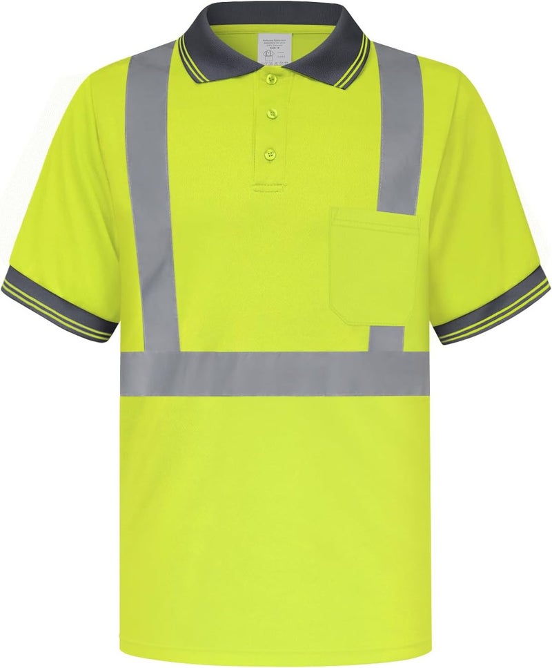TCCFCCT Safety Polo Shirt for Men, Class 3 High Visibility Shirts for Men Construction Work, Hi Vis Shirts for Men Reflective, Night Working, Quick Drying, PLD-Yellow-3XL - Image 1